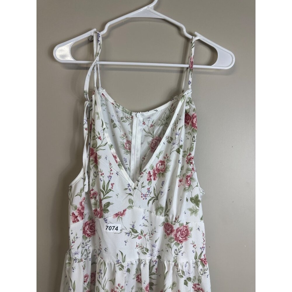 dressfo nwt large midi slip dress white and floral pink sleeveless vneck back zi - Picture 2 of 15